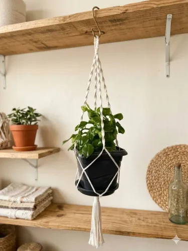 Suporte espiral para plantas em macramé 