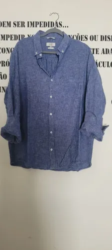 Camisa manga longa azul linho tam 4 slim fit