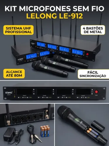 Receptor de Microfone 4 canais sem fio LELONG LE-912