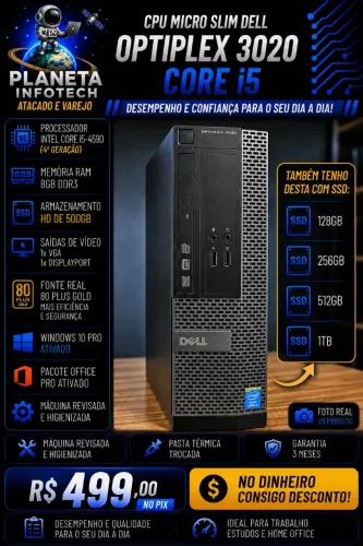 CPU DELL micro Slim core i5 4590 com 8gb de ram + HD 500gb ou SSD 128, 256, 512 e 1 Tb