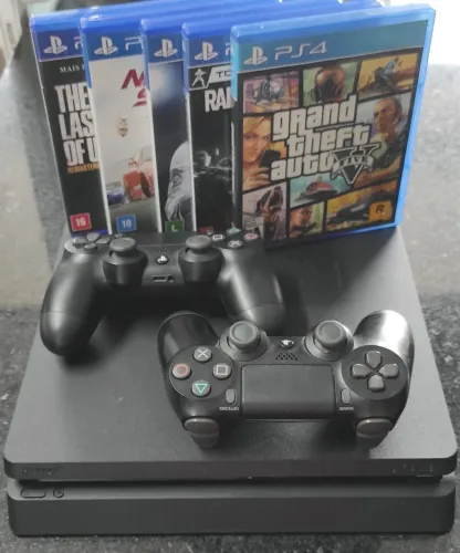 Playstation 4 Slim 1TB + 2 Controles + 5 Jogos