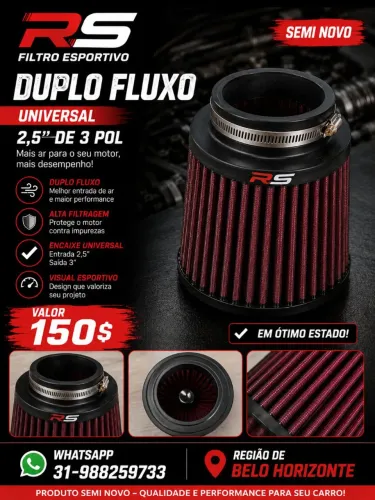 Filtro esportivo RS 2,5 - 3 Pol - Duplo fluxo