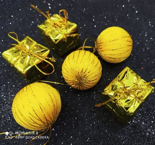Enfeite Bola 9pçs G9-1045/0087 C/presente Sort Dourado