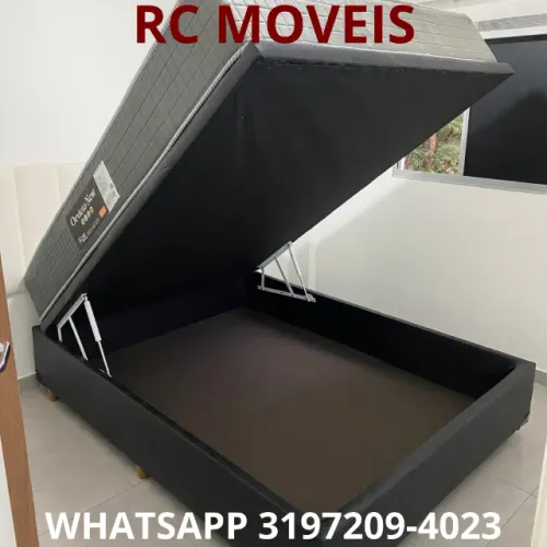 Cama Box Baú Casal Inteiriço 1.38x1.88 com Pistão a Gás