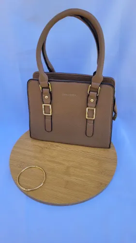 Bolsa média cor cáqui com alça de mão e alça transversal removível - Nova
