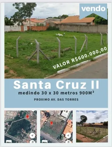 VENDO TERRENO BAIRRO SANTA CRUZ ll PROXIMO AV. DAS TORRES