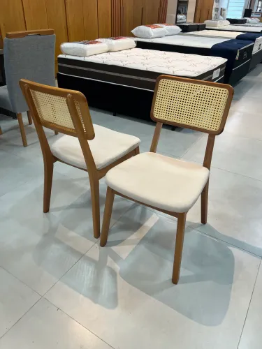 Conjunto de 4 Cadeiras de jantar - Encosto com Tela Natural Sextavada