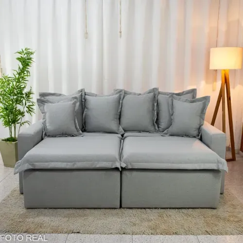 Sofá Retrátil e Cama Torino 2.10m Linho Cinza