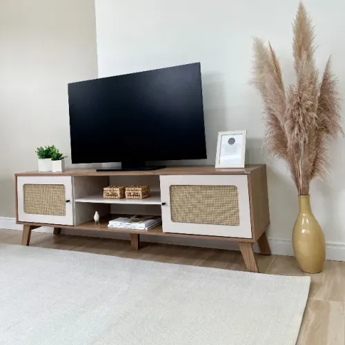 NOVO | Rack para TV até 75" 180cm Pés em MDF com 2 Portas - Fazemos Entrega