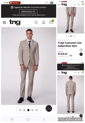 Terno Bege TNG Traje Costume Liso Galbardine Slim