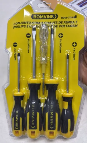 Conjunto kit 4 chaves de fenda 1 teste de energia