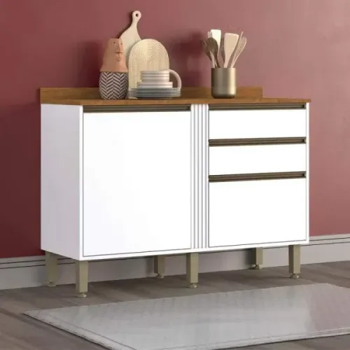 Balcão Cozinha Perola 2Pts 2Gvs Branco Salleto - Entrega Rápida! 