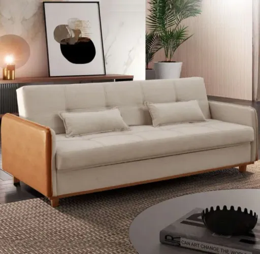Sofá Cama Elegante com Detalhes em Couro