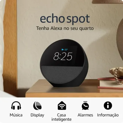Echo Spot Alexa Lacrada Novo Pronta Entrega Garantia 1 Ano Cor Branca ou Preta
