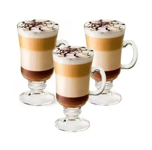 Caneca de vidro 3 peças para café latte com detalhes