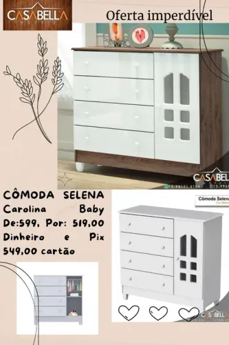 Cômoda Selena Fraldário 100% MDF