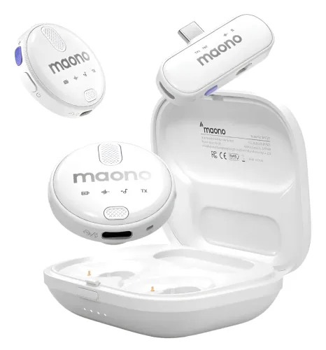 Microfone De Lapela Sem Fio Maono Wm620 Duplo Usb-c Android Branco