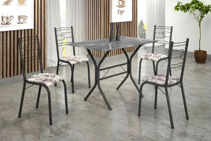 Mesa de Cozinha Paraty 120x75 Martelado Tmp Indiana Preto 4Cds Martelado - Entrega Rápida 