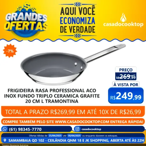 FRIGIDEIRA RASA PROFESSIONAL ACO INOX FUNDO TRIPLO CERAMICA GRAFITE 20 CM 1,3 L TRAMONTINA