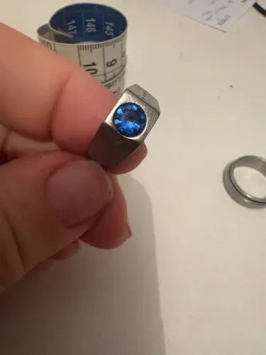 Anel prata com Pedra azul