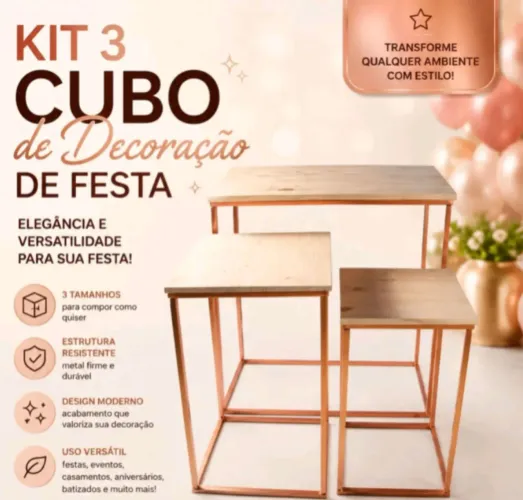 Vendo Kit 3 Cubo de Decoração de Festa