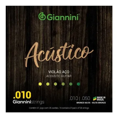 Encordoamento Violão Giannini GESWAM Aço Calibre 0.010 Bronze