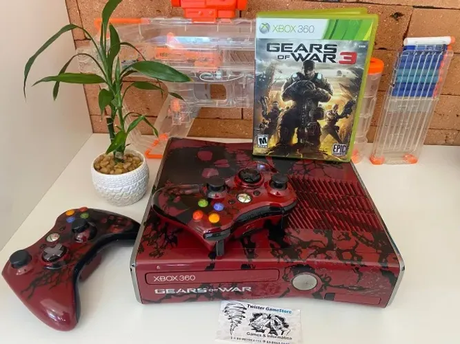 Xbox 360 Edição Limitada Gears Of War + 2 controles + Hd 320 GB + Desb. LTU - Somos Loja!!