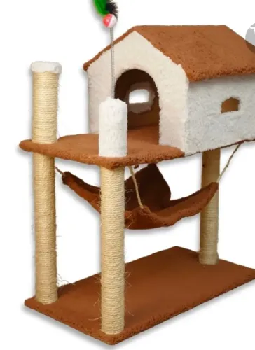Casinha de gato com 2 andares e arranhador