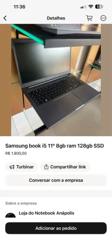 Notebook Samsung book i5 11º 8gb ram 128gb SSD 