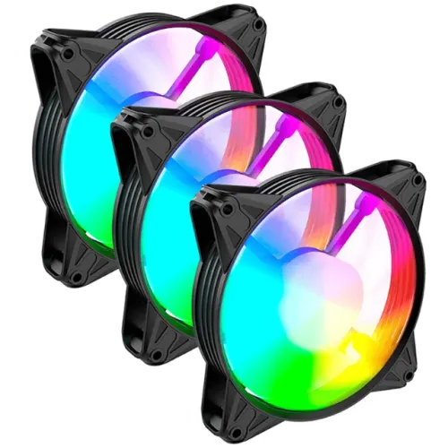 Kit com 3 Fans Eurus RGB - Sistema Master/Slave