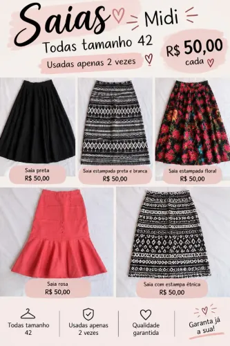 Saias midi 50 reais cada