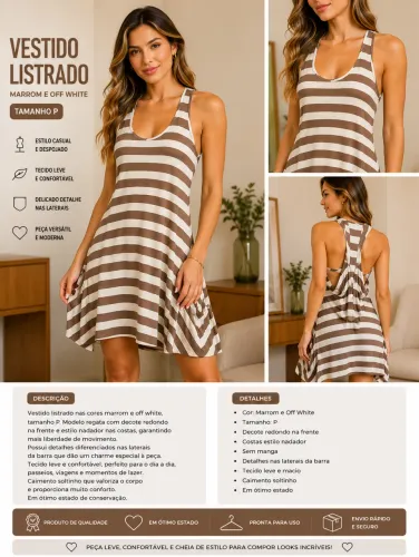Vestido Malha Regata - Marrom e Branco