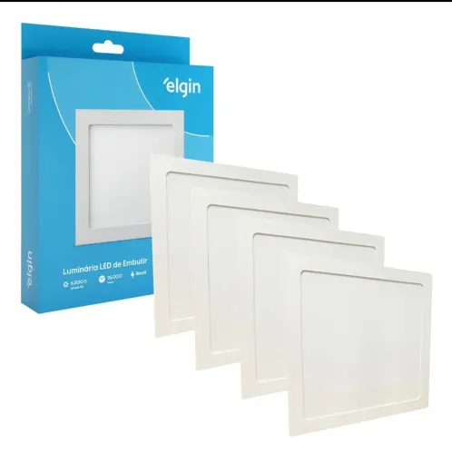 Kit 4 Painel Plafon Luminária Embutir 18w Led Quadrado Slim 127/220v Branco-frio