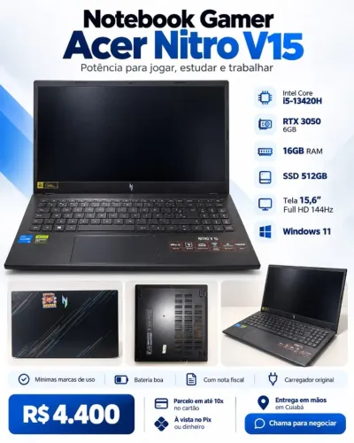 NOTEBOOK GAMER ACER NITRO V15 RTX 3050 | 16GB RAM | SSD 512GB 