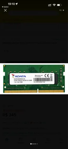 MEMÓRIA DDR4 8GB 3.200mhz ADATA