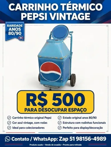 VENDO - Carrinho Térmico Pepsi Vintage - Raridade Anos 80/90 - Para Desocupar Espaço*