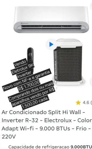 Ar condicionado Eletrolux 9k Inverter  - Novo 