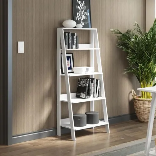 Estante Escada para Livros com 4 Prateleiras - Branco