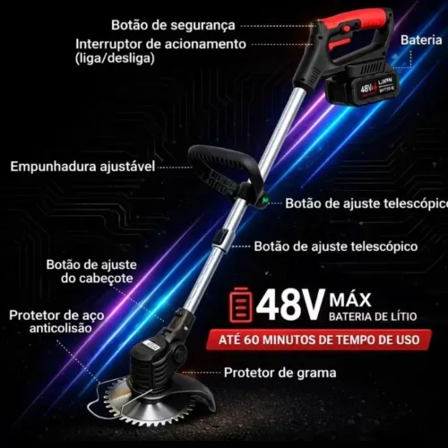 Roçadeira Aparador de grama sem fio 48v 1580w Completa ( PROMOÇÃO )