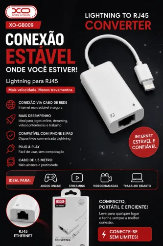 Conexão de Internet Estável para seu iPhone! ?  Conversor Lightning para RJ45 XO-GB009