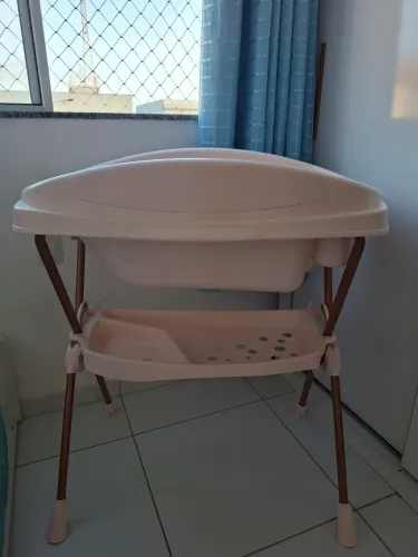 Banheira de Bebê Galzerano com Suporte e Trocador - Rosê (Estado de Nova / Peças Lacradas)