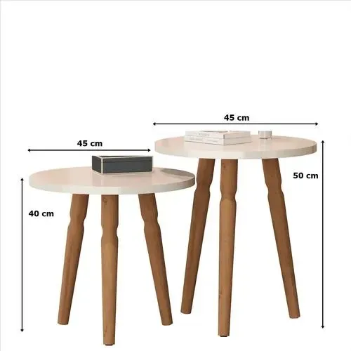 Conjunto Mesa Apoio Atlanta Off white Pés Madeira Sal