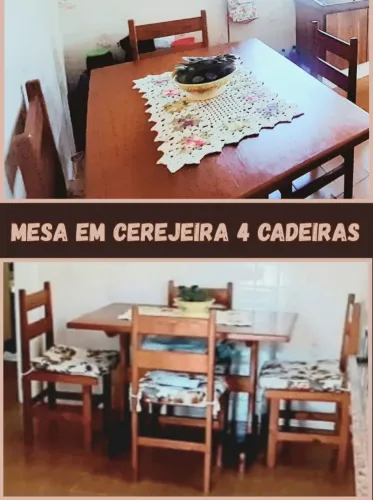 MESA DE COZINHA EM CEREJEIRA MACIÇA COM 4 CADEIRAS EM PERFEITO ESTADO