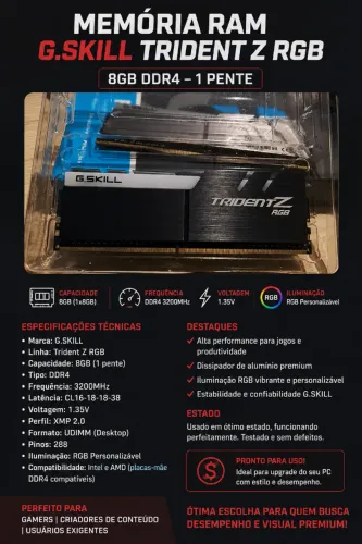 1 Pente de Memória RAM G.Skill Trident Z RGB 8 GB