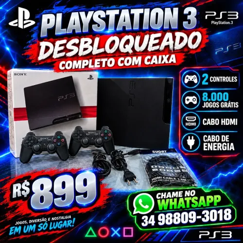 Playstation 3 slim completo com caixa e 2 controles