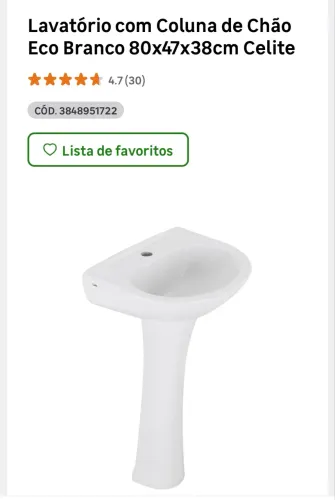 Pia de coluna para banheiro celite