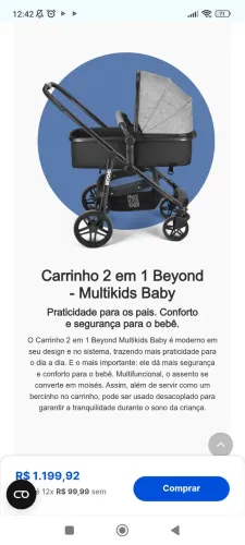 Carrinho de bebê 2 em 1 multikids