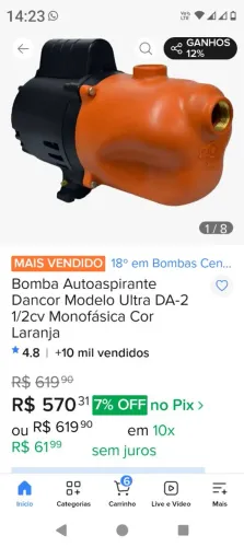 Bomda de água Danco 1/2 Cv/ 127 Vts ligada apenas 3 vezes! excelente estado.