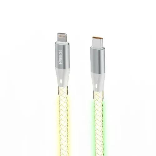 Cabo Turbo Hrebos CB-508I Neon RGB USB-C para Lightning 1m