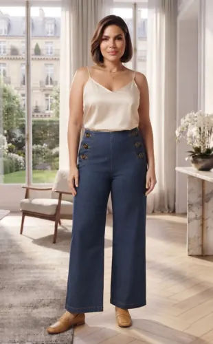 Calça jeans dudalina pantalona cintura alta 46